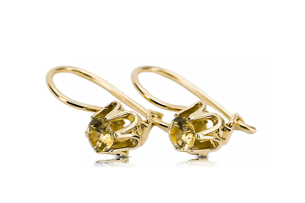 8K κίτρινο χρυσό 333 Yellow Peridot Σκουλαρίκια vec013x Russian Soviet USSR Vintage craft Art Deco style